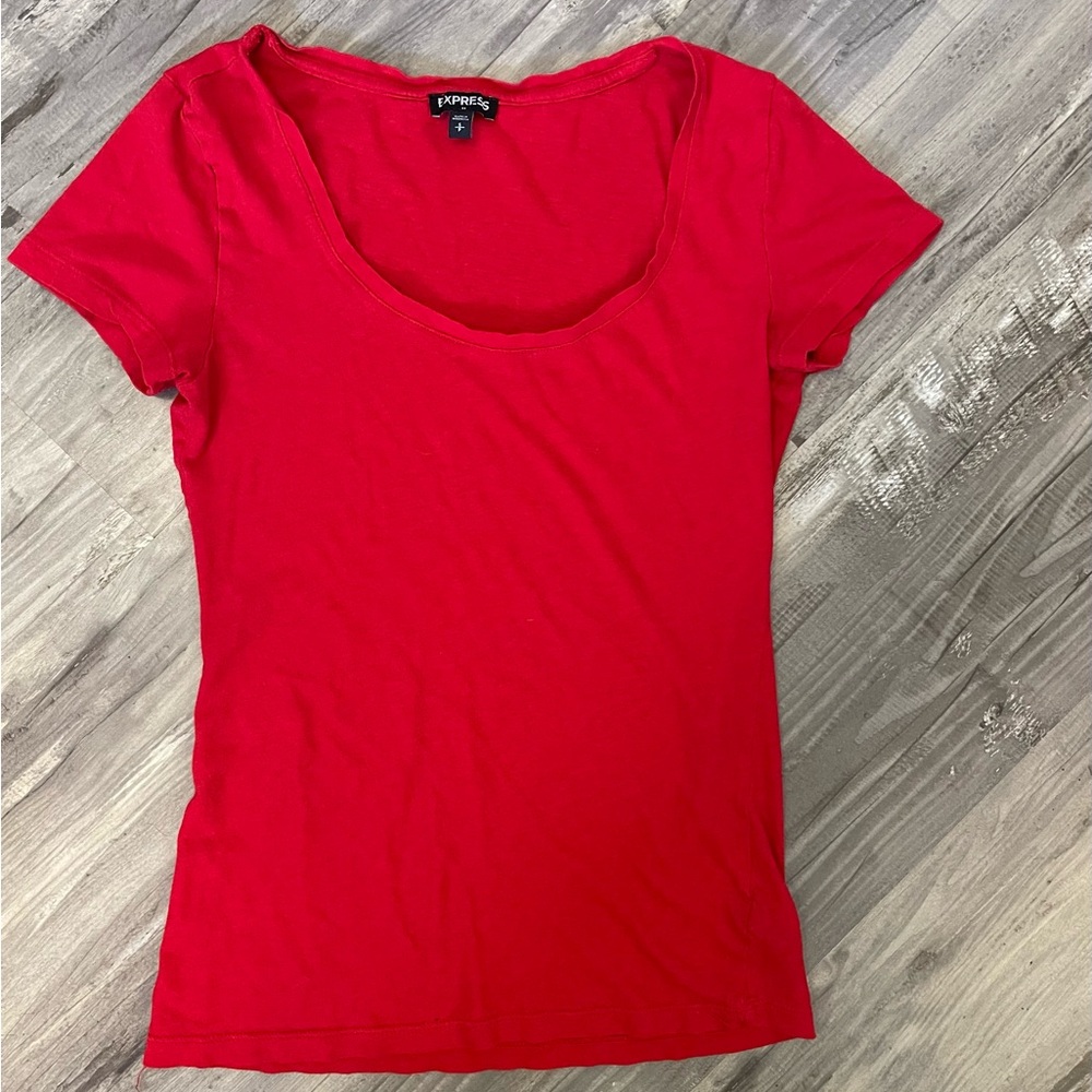 Express Red Fitted Short Sleeve Tee